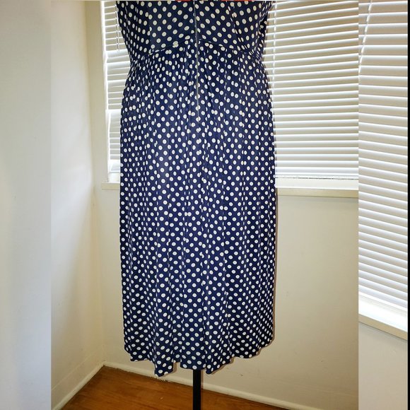 SOLD Vtg 60's Navy & White Housewife Polka Dot Front Zip Knee Length Dress S - Picture 7 of 12